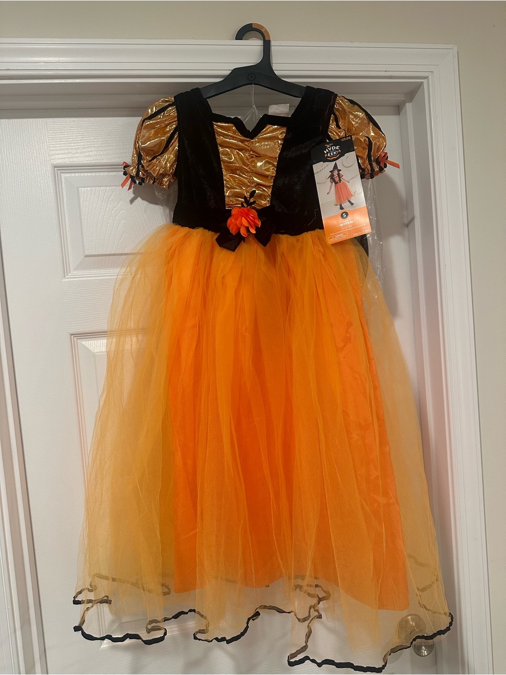 NWT! Girls Orange & Black Halloween Witch Dress with Tulle Skirt & Hat